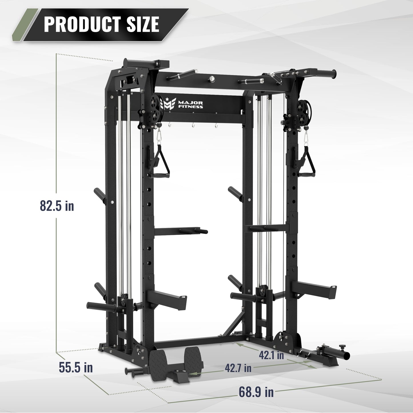 MAJOR FITNESS F22 Power Rack, 1600lbs All-in-One Squat Rack with Cable Crossover, Dual Pulley System, Heavy-Duty Steel Frame, Attachments & Storage for Home Gym Strength Training, Black