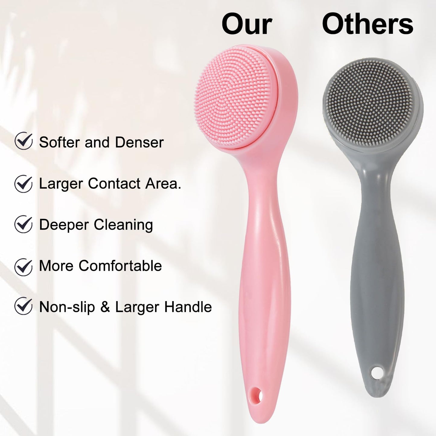 2 Pack Silicone Face Scrubber Exfoliating Brush, Manual Handheld Facial Cleansing Brush Blackhead Scrubber, Soft Bristles Waterproof for Face Skincare (Round-Pink)