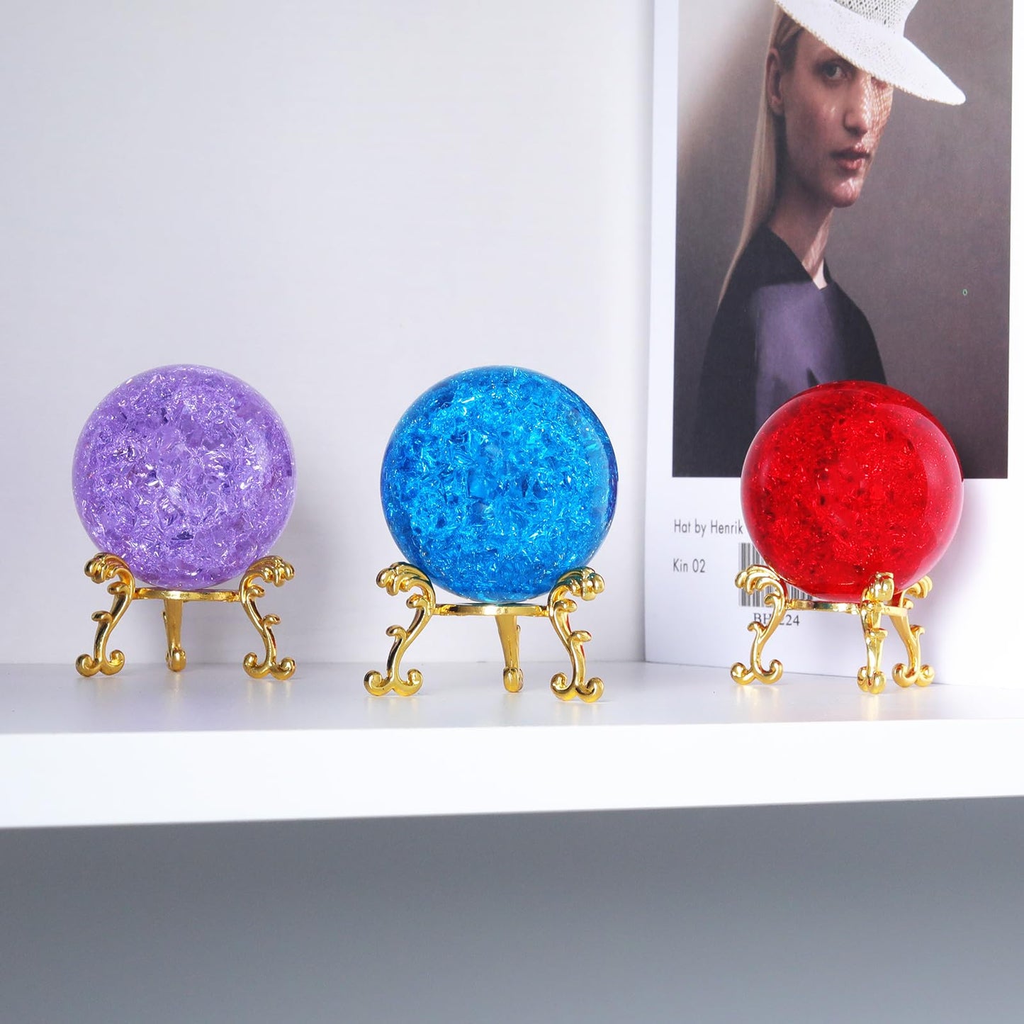 LONGWIN 60mm Ice Cracked Crystal Ball Decorative Glass Ball Home Decor Ornaments (Purple)