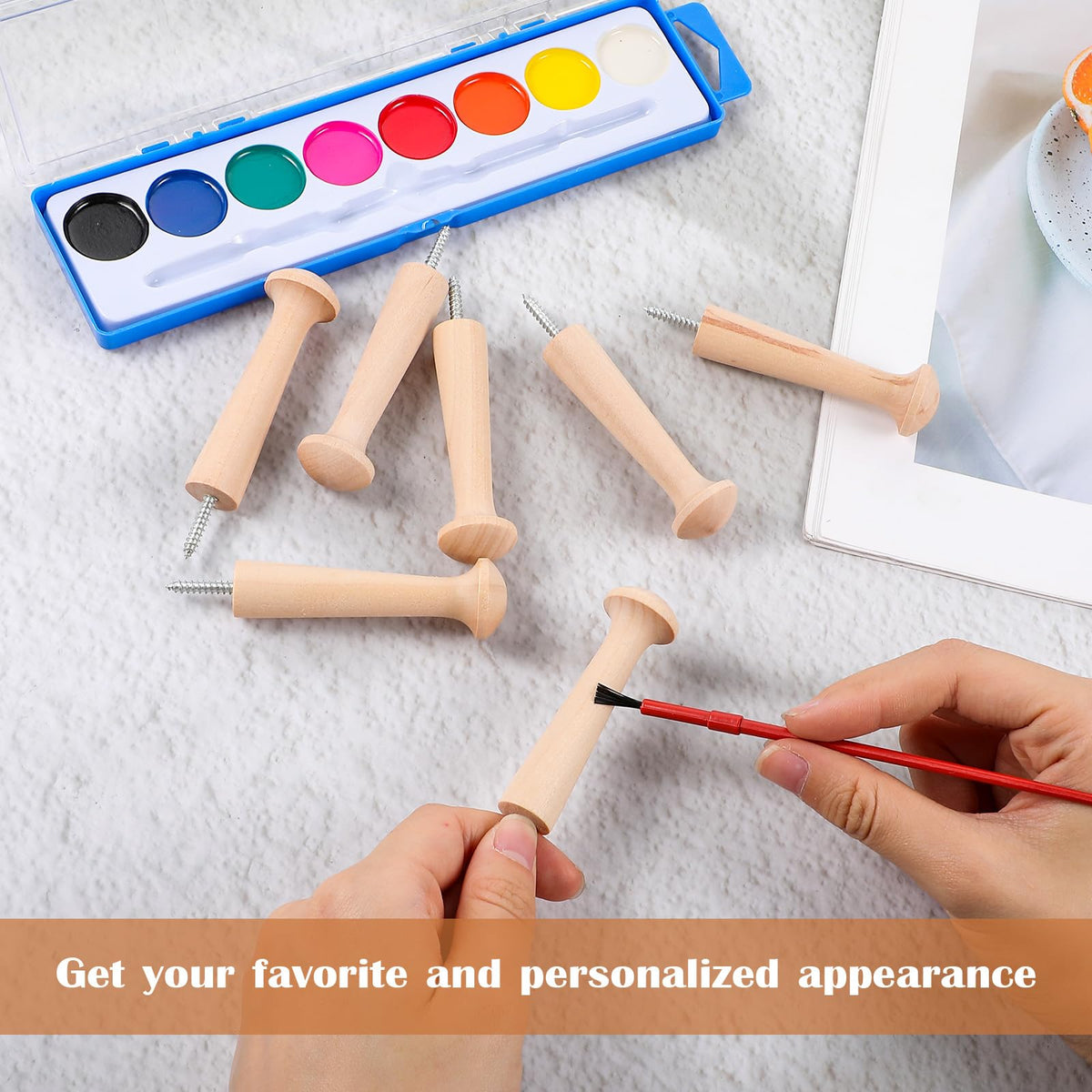 50 Pcs Wooden Shaker Peg Screw-on Pegs 2.87 Inch Long Unfinished Wood Shaker Racks for Hanging Clothes Hats Towel and More DIY Paint Color (Wood Color)