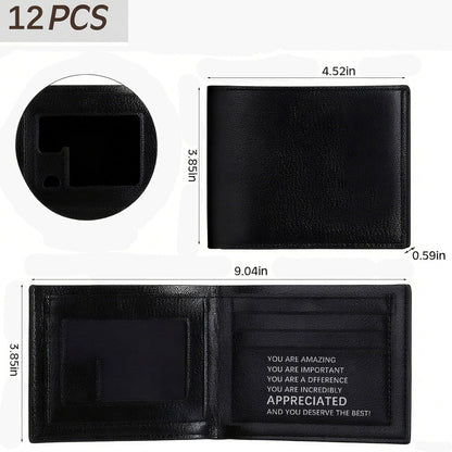 WZMYO 12 Pcs Leather Wallet for Men Bulk-APPRECIATED Thank You Gifts for Employees Coworkers Appreciation-Father's Day/Graduation/Teacher Appreciation/Retirement/Birthday Gifts for Men(Black)