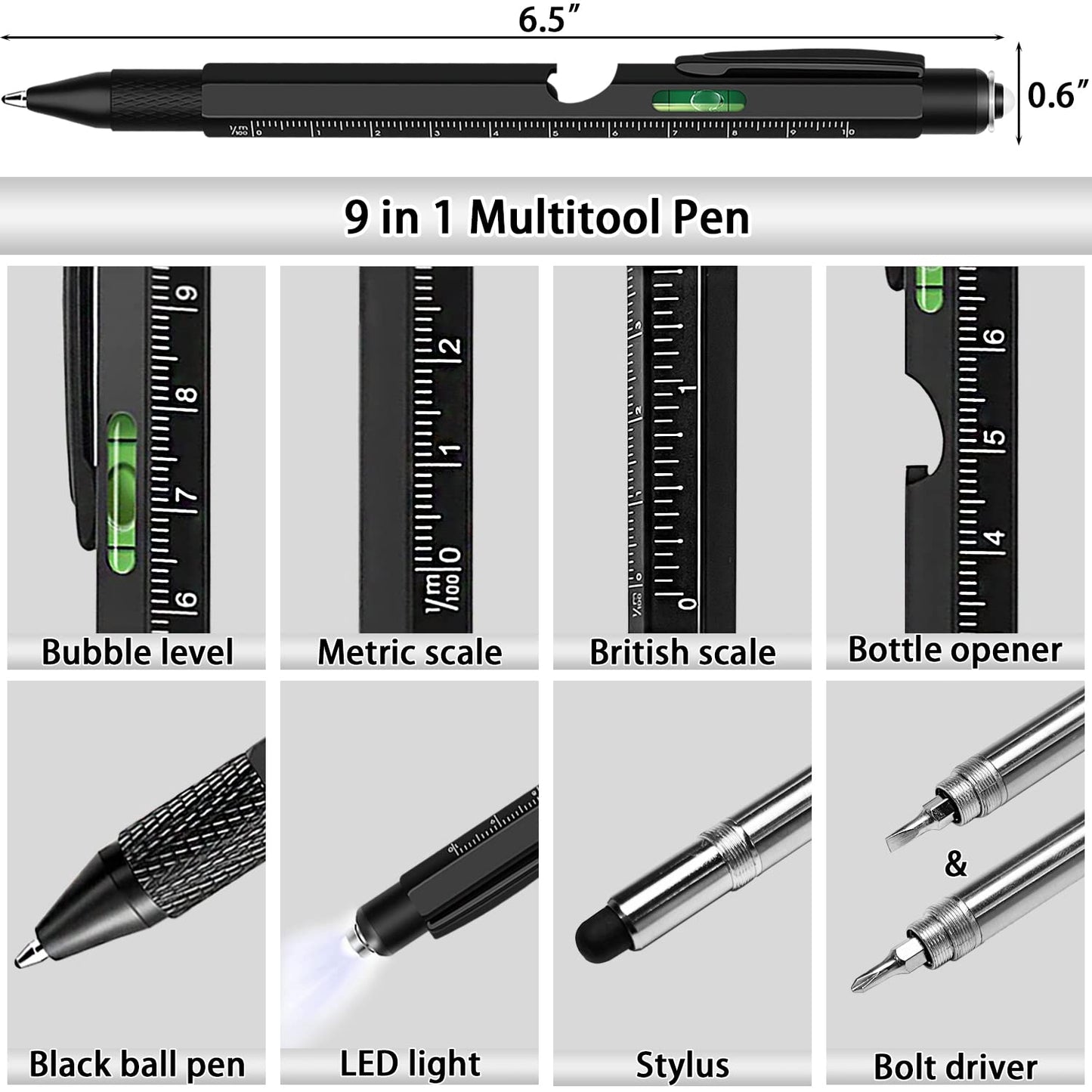 Gifts for Men, Stocking Stuffers for Men Adults, Multitool Pen Set 2pcs Multi-Tool Pens Cool EDC Gadgets, Christmas Birthday Presents White Elephant Gifts for Adults Dad Grandpa Husband Him Guys Women