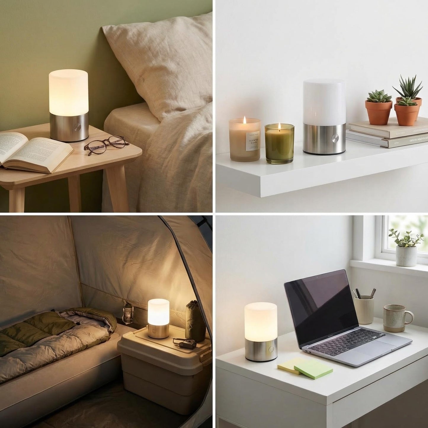 LomakGlow Small Table Lamp - Rechargeable, Portable, Up to 20-Hour Battery Life, 10 Brightness Levels, Auto-Off Timer, Waterproof, Warm Light for Bedside, Travel, Camping & Décor-Nickel Finish