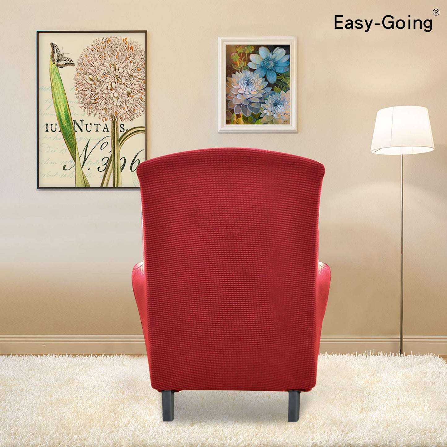 Easy-Going Stretch Wingback Chair Sofa Slipcover 1-Piece Sofa Cover Furniture Protector Couch Soft with Elastic Bottom Polyester Spandex Jacquard Fabric Small Checks(Wing Chair,Christmas Red)