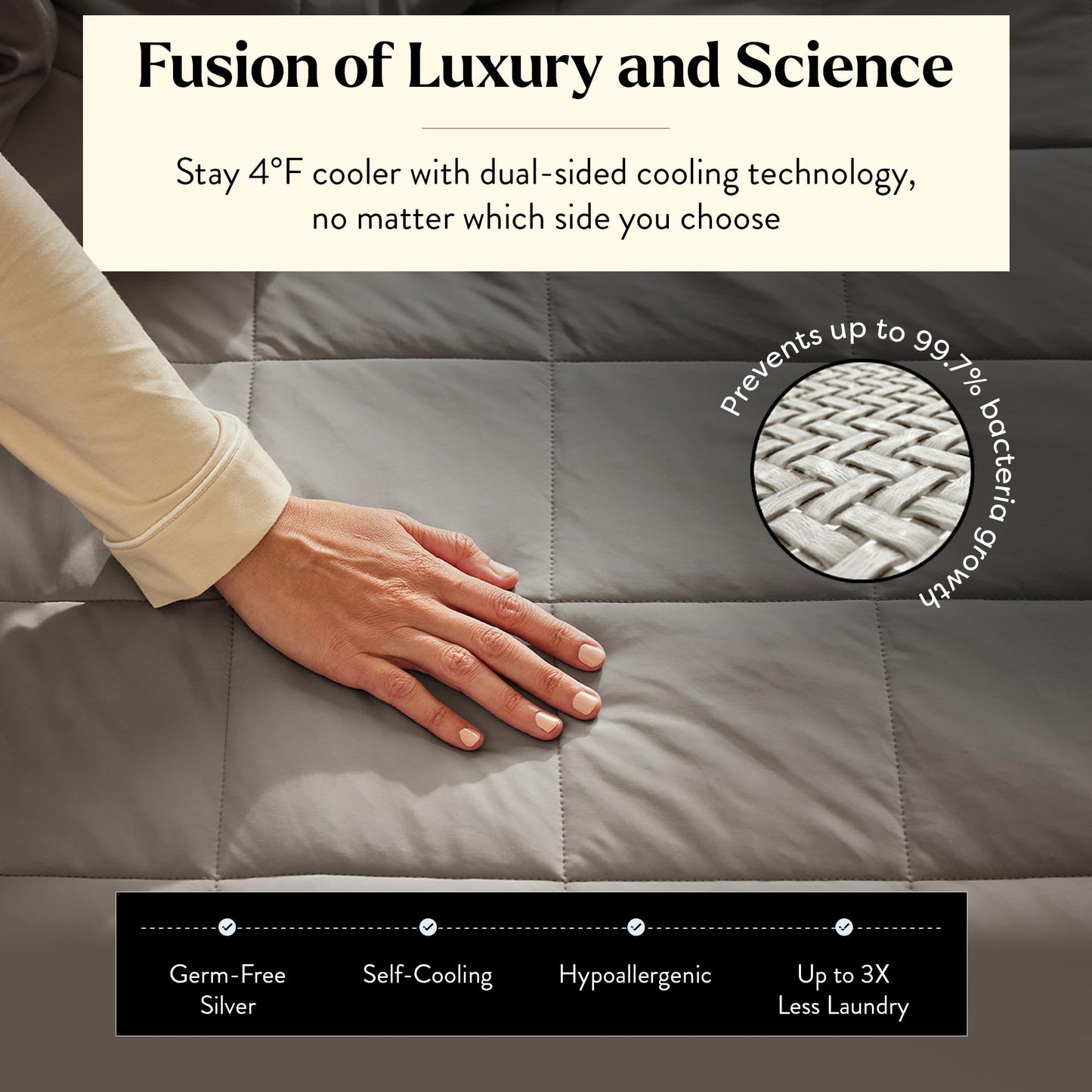 Miracle Made Cool-to-The-Touch Comforter – Silver-Treated, Soft, Breathable Fabric – Lightweight, Cozy Bedding Designed for Hot Sleepers – King Size Blanket, Stone