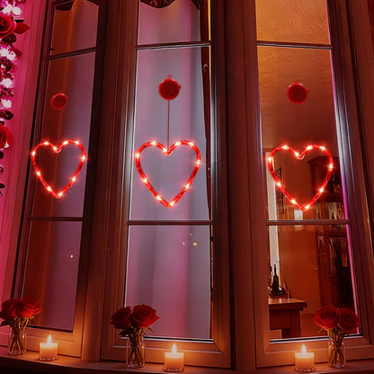 LOLStar Valentines Day Window Lights Decor with Timer, 3 Pack Battery Operated Red Heart-Shaped Window Decorations Silhouette Sucker LED Lamp Slow Fade Mode Romantic Light for 2026 Holiday Indoor Home