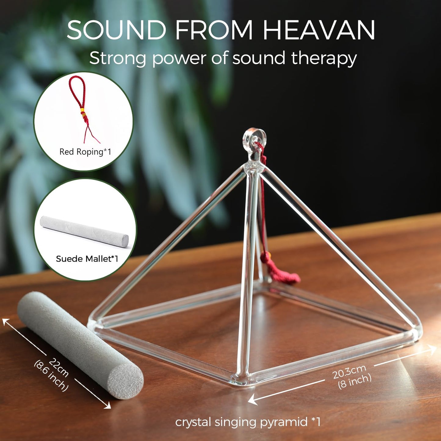 Sound Healing Crystal Singing Bowl Quartz Crystal Singing Pyramid 8'' With Free Suede Stick