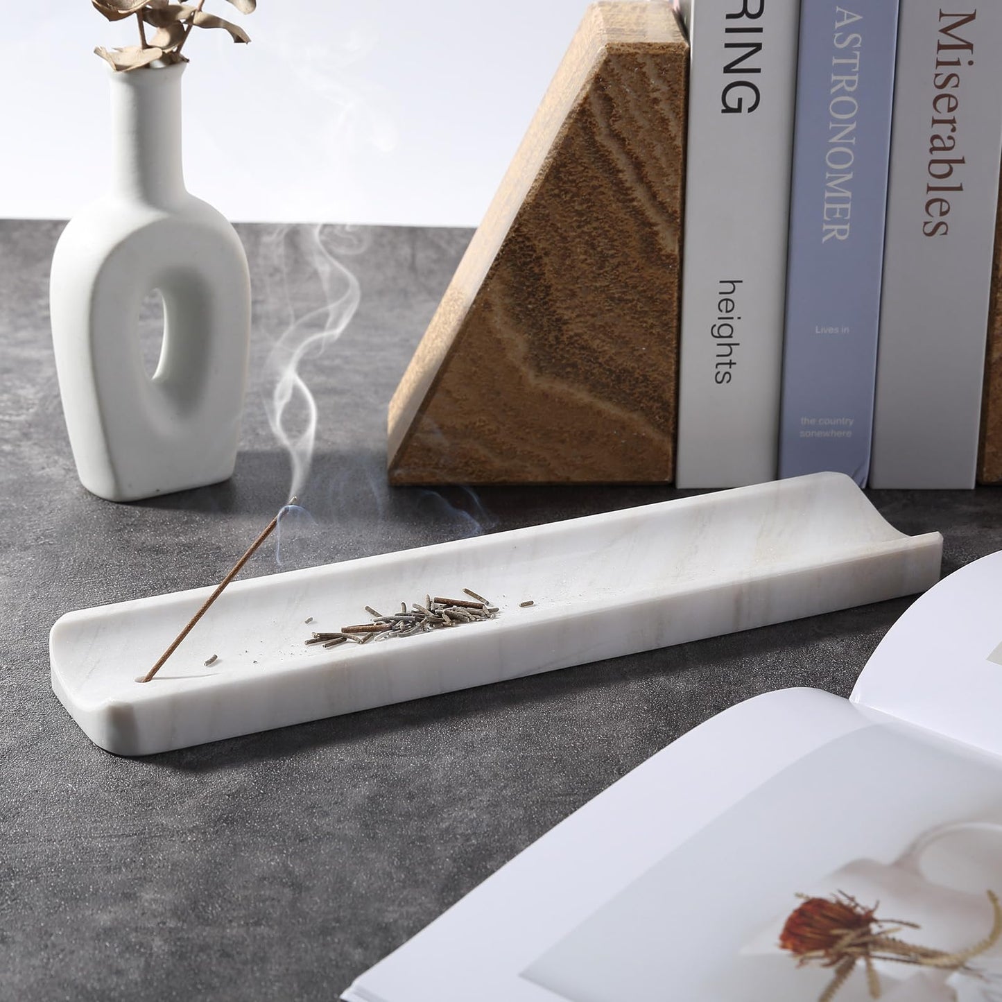 Koville Marble Incense Holder, Incense Holder for Sticks, Incense Sticks Holder Ash Catcher for Meditation Yoga SPA, Natural Stone Incense Burner, Home Table Decor (White)