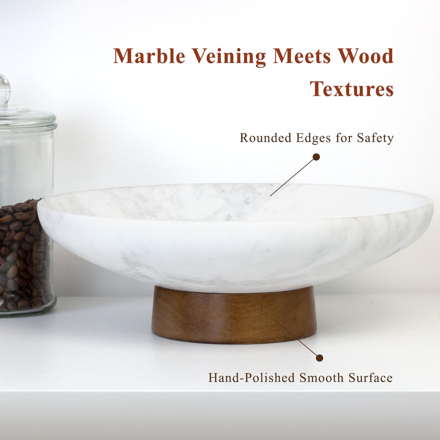 YMXYJM Marble Decorative Bowl - Handcrafted Natural Stone Centerpiece with Pedestal for Home Decor, Marble Fruit Bowl for Kitchen Counter, Entryway Catchall Bowl for Keys, Purse - 11" White, 7 lb