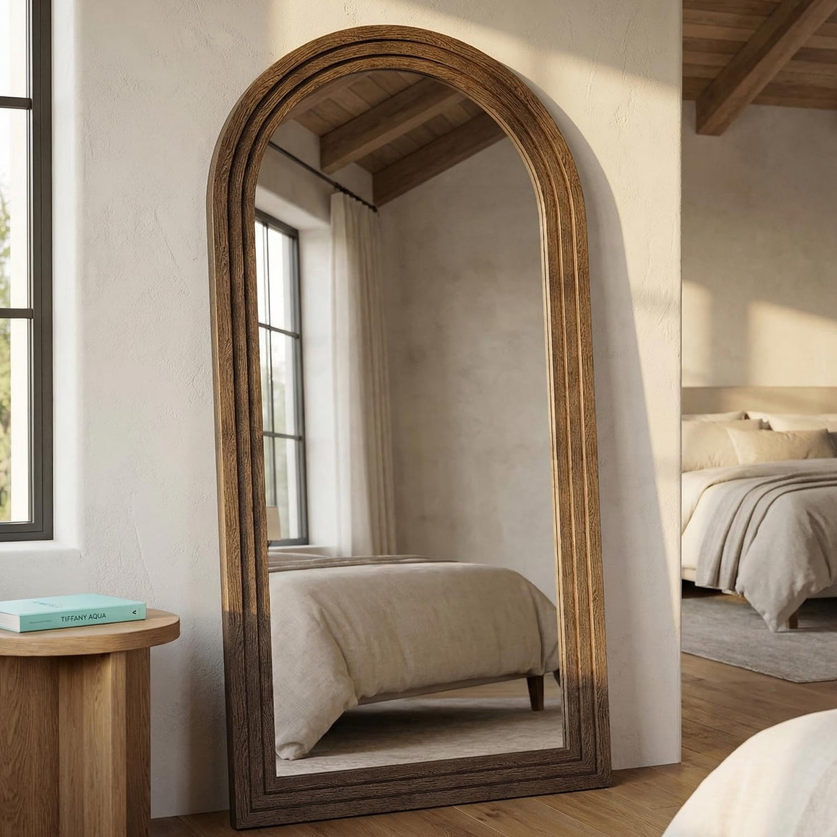 CASSILANDO 71x32 Inch Arched Full Length Mirror with Solid Wood Frame Wall Mounted Floor Mirror, Vertical Hanging Leaning Standing Mirror for Living Room, Bedroom, Entryway, Brown