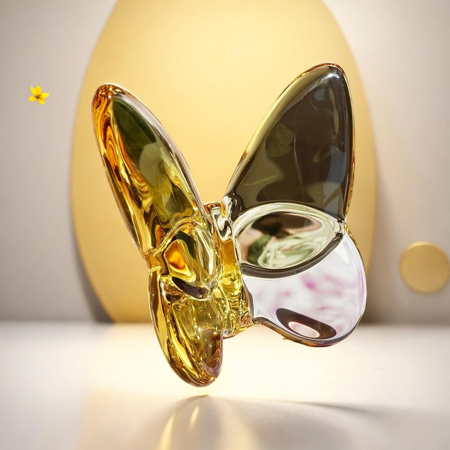 Rotroyce Yellow Crystal Butterfly Figurine Ornament, Handmade Glass Animal Collectible for Home/Wedding/Christmas Decor, Unique Gift for Collectors & Butterfly Enthusiasts