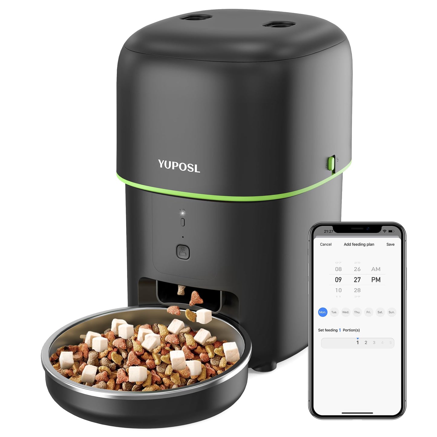 Automatic Cat Feeder, 5G WiFi Cat Food Dispenser with Freshness Preservation, 2L Timed Cat Feeder with APP Remote,15 Meals Per Day, Programmable Portion Size, Auto Pet Feeder Also for Small Dogs