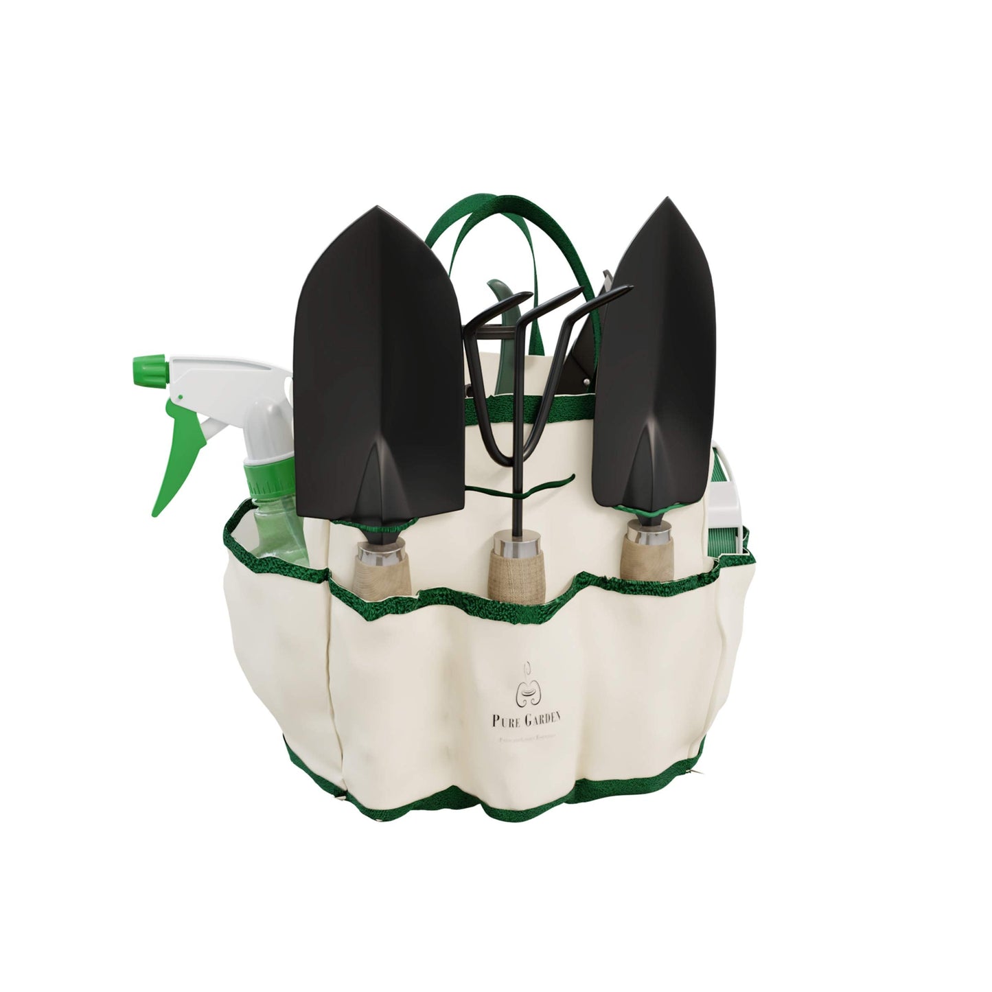 Pure Garden 8-Piece Garden Hand Tool Set - Canvas Tote Gardening Tool Kit with Snip, Pruner, Rake, Trowel, Shovel, Spray Bottle, and Soft Wire Tie