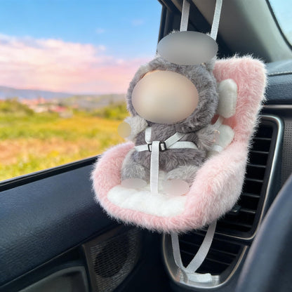 SwiftServ Doll Car Seat for 3–8 inch Figures, Fits Character Plushes, Blind Box Dolls & Vinyl Collectibles, Includes Air Vent Clip & Desktop Stand, Car Ornament for Collectors (Strawberry Ice Cream)