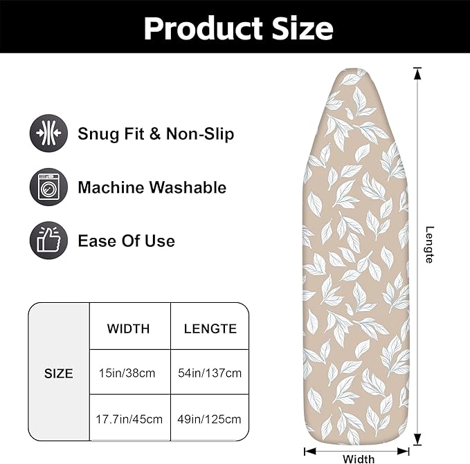 Floral Ironing Board Cover 17.7"x49", Standard Size Iron Board Covers