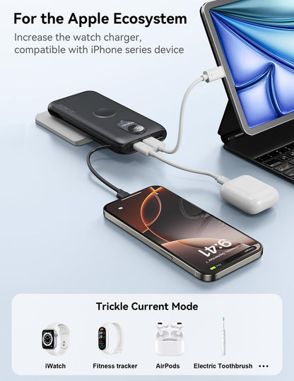 Portable Charger, 10000mAh 22.5W Power Bank Fast Charging with Built in Cable & Wall Plug, Portable Phone Charger with Led Display, Travel Essentials Battery Pack for iPhone 17/16, iWatch 11/Ultra/SE