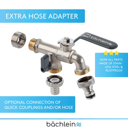 Bächlein Universal Double Outlet Tap for The Garden [Anthracite] incl. 2 Hose Connections - Noble Double Water Tap with 1/2 and 3/4 Inch Connection, Double Ball Outlet Valve