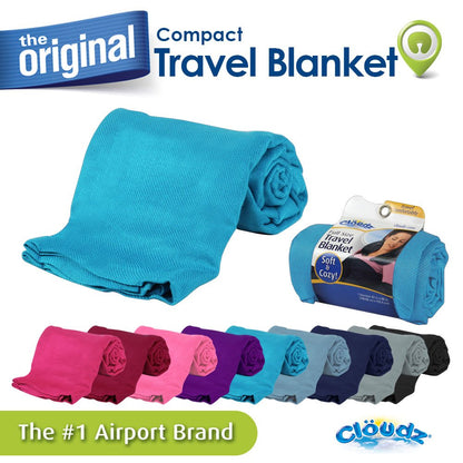 Cloudz Cozy Compact Airplane Travel Blanket for Your Flight, Car, Camping, Home or Comforting Warmth Anywhere! - Sky Blue