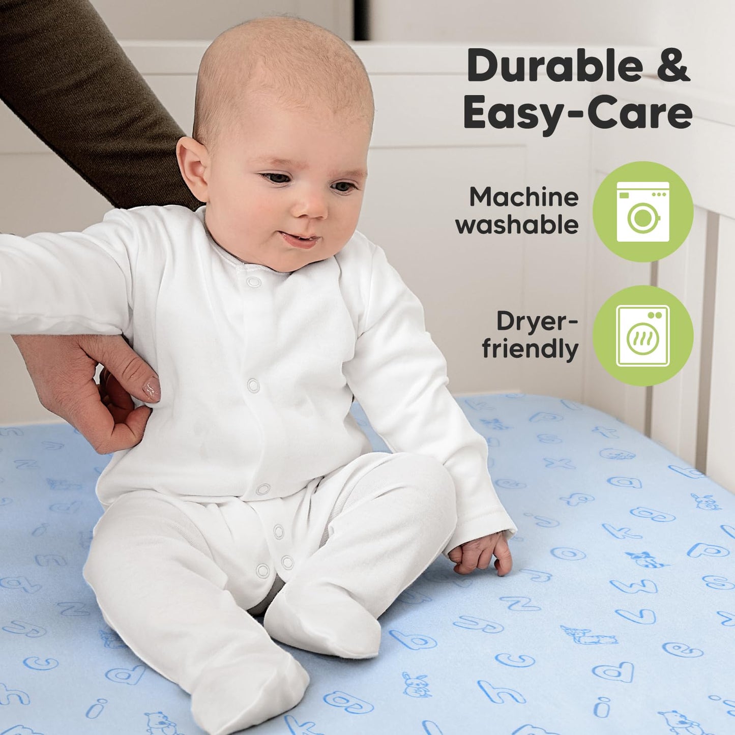 KeaBabies 2-Pack Organic Cotton Crib Sheets for Boys, Girls - 52x28 Fitted Crib Mattress Sheet Neutral, Breathable Cover for Baby Bed Set, Toddler Mattress, Soft & Cute Prints (ABC Land Sky)