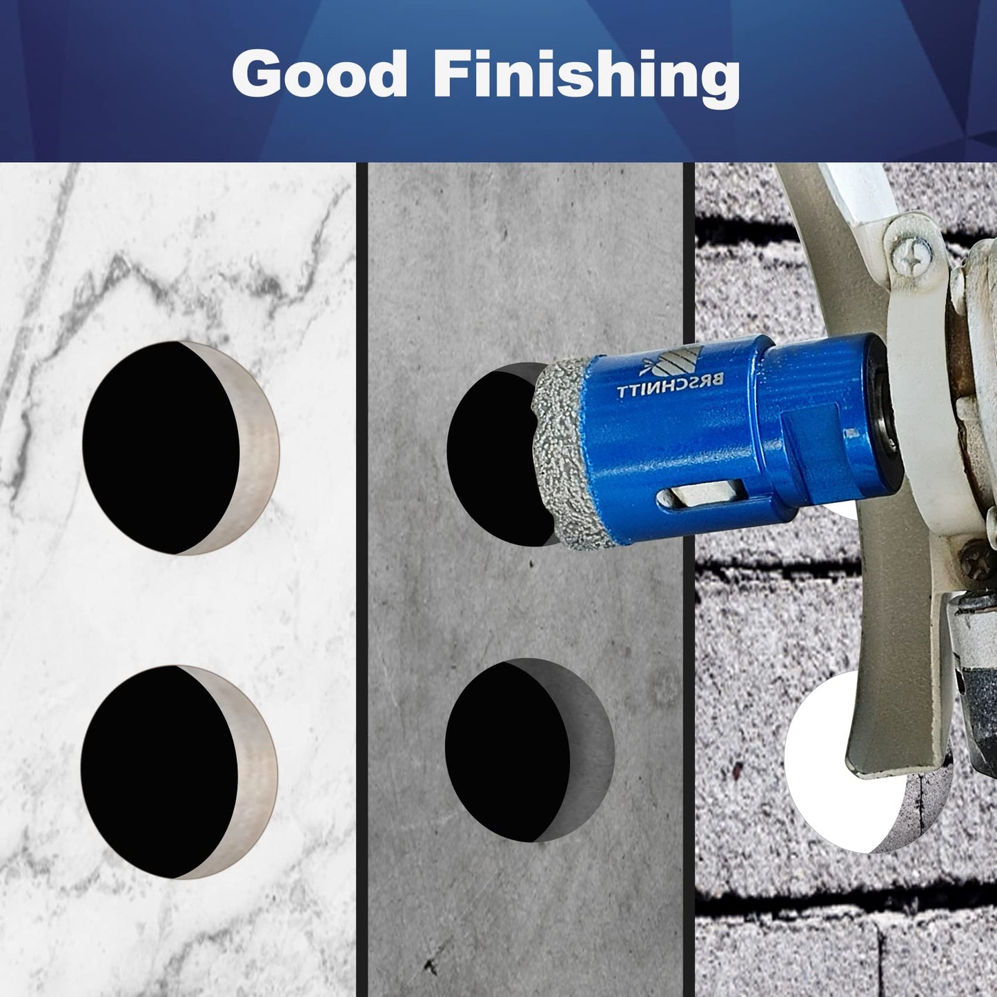 Diamond Core Drill Bit Set BRSCHNITT Diamond Hole Saw for Porcelain Tile Ceramic Marble Granite Drilling with 5/8-11 Thread(6/8/25/35/50/65/100mm Drill bits,10-25mm Finger bit+35mm Chamfer bit.