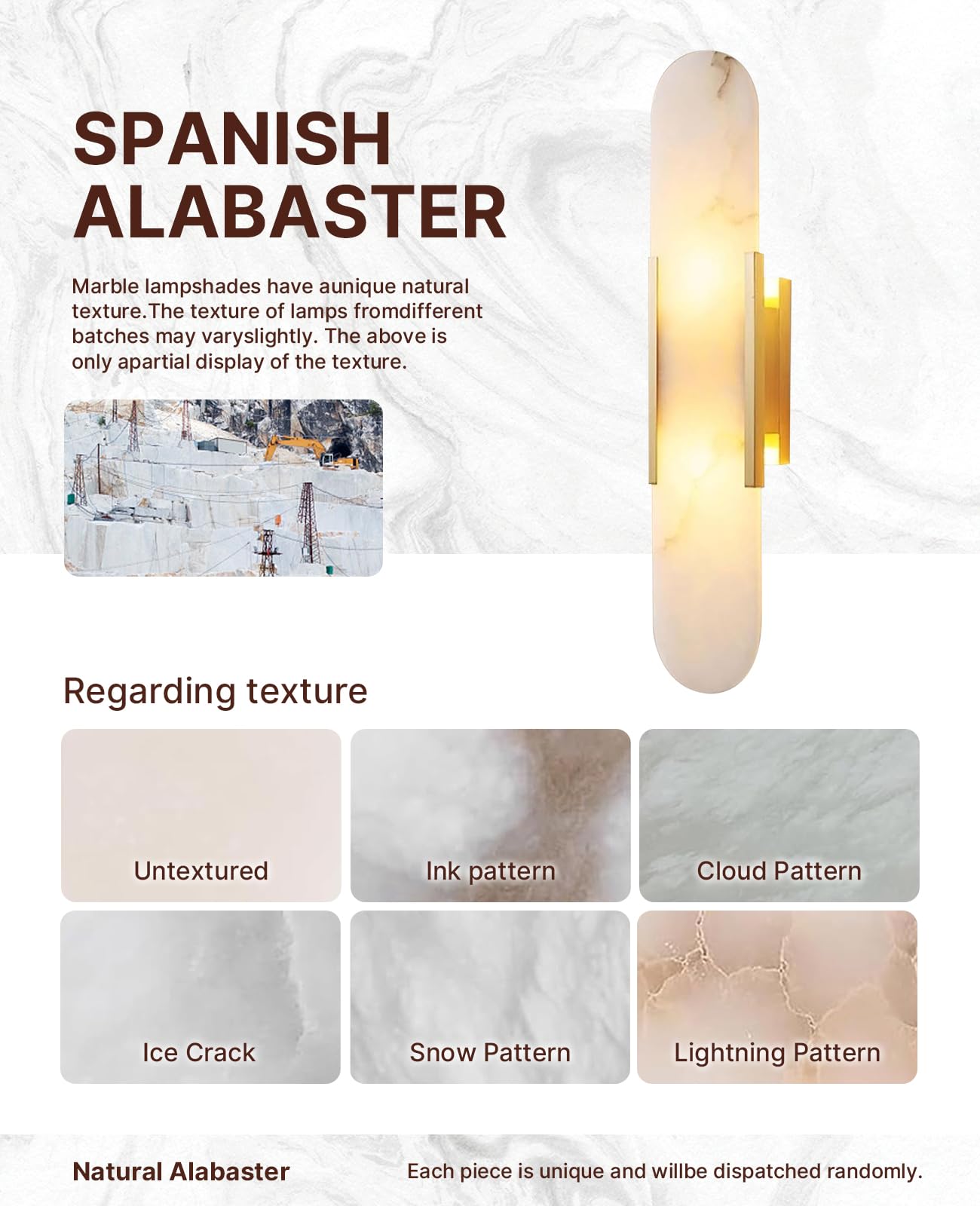 OROILUPU 19.7" Alabaster Wall Sconce Natural Marble Sconce Indoor Mid Century Modern Wall Light Oval Stone Lampshade Vanity Light Fixtures for Living Room Bedroom Dining Room Hallway (Gold)