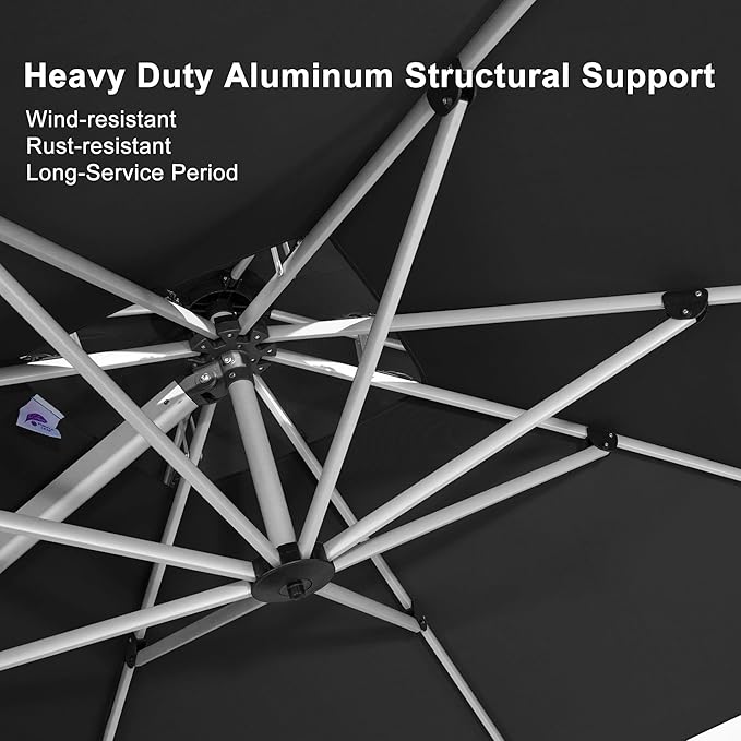 PURPLE LEAF 12 Feet Double Top Deluxe Square Patio Umbrella Offset Hanging Umbrella Cantilever Outdoor Market Umbrella Garden, Black