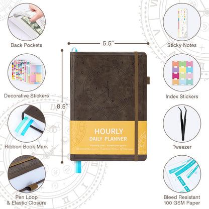Undated 12 Month Planner Hardcover (5.5x8.5") - Weekly & Monthly Academic Life Organizer, Productivity Journal, Thick Paper, Sticker, Bookmark, Pen Loop(Brown)