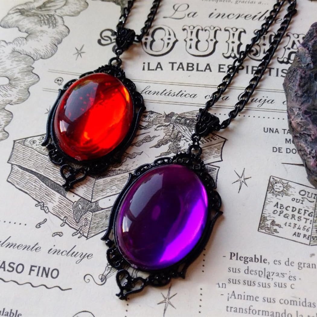 MIFYNN Gothic Stardust Crystal Cameo Necklace Red Purple Crystal Pendant Necklace Vintage Satan Demon Halloween Jewelry for Women (Purple)