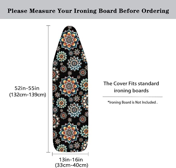 Boho Floral Ironing Board Cover and Pad 15x54 Inch, Vintage Ironing Board Cover