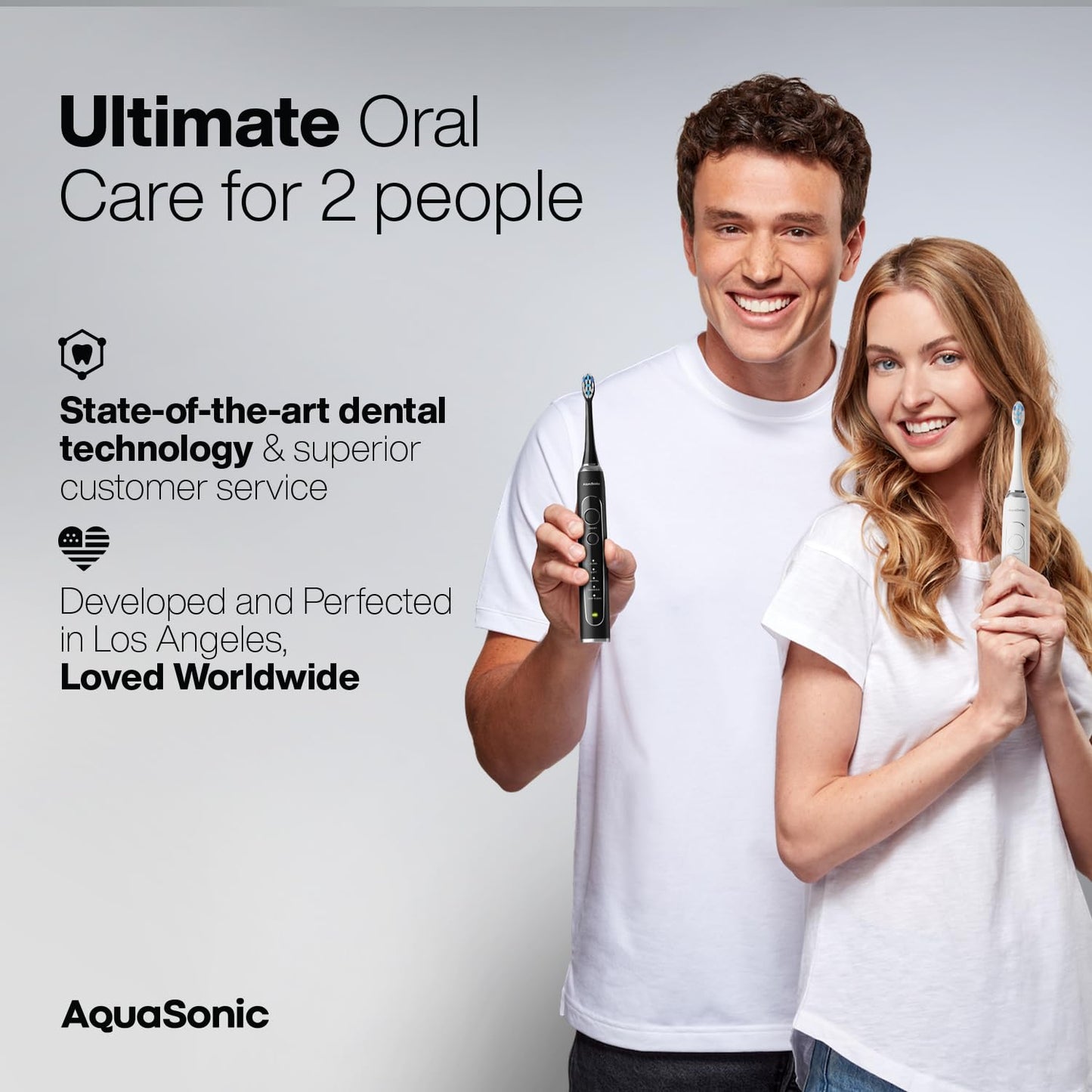 Aquasonic Duo PRO Ultra Whitening 40,000 VPM Electric Smart ToothBrushes ADA Accepted - 4 Modes with Smart Timers - UV Sanitizing & Wireless Charging Base - 10 Proflex Brush Heads & 2 Travel Cases