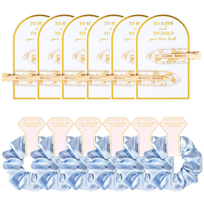 12 PCS Silk Satin Soft Blue Hair Accessories - Bridesmaid Proposal Favors with Hair Clips, Scrunchies, and Bridal Shower Gifts for Women and Girls