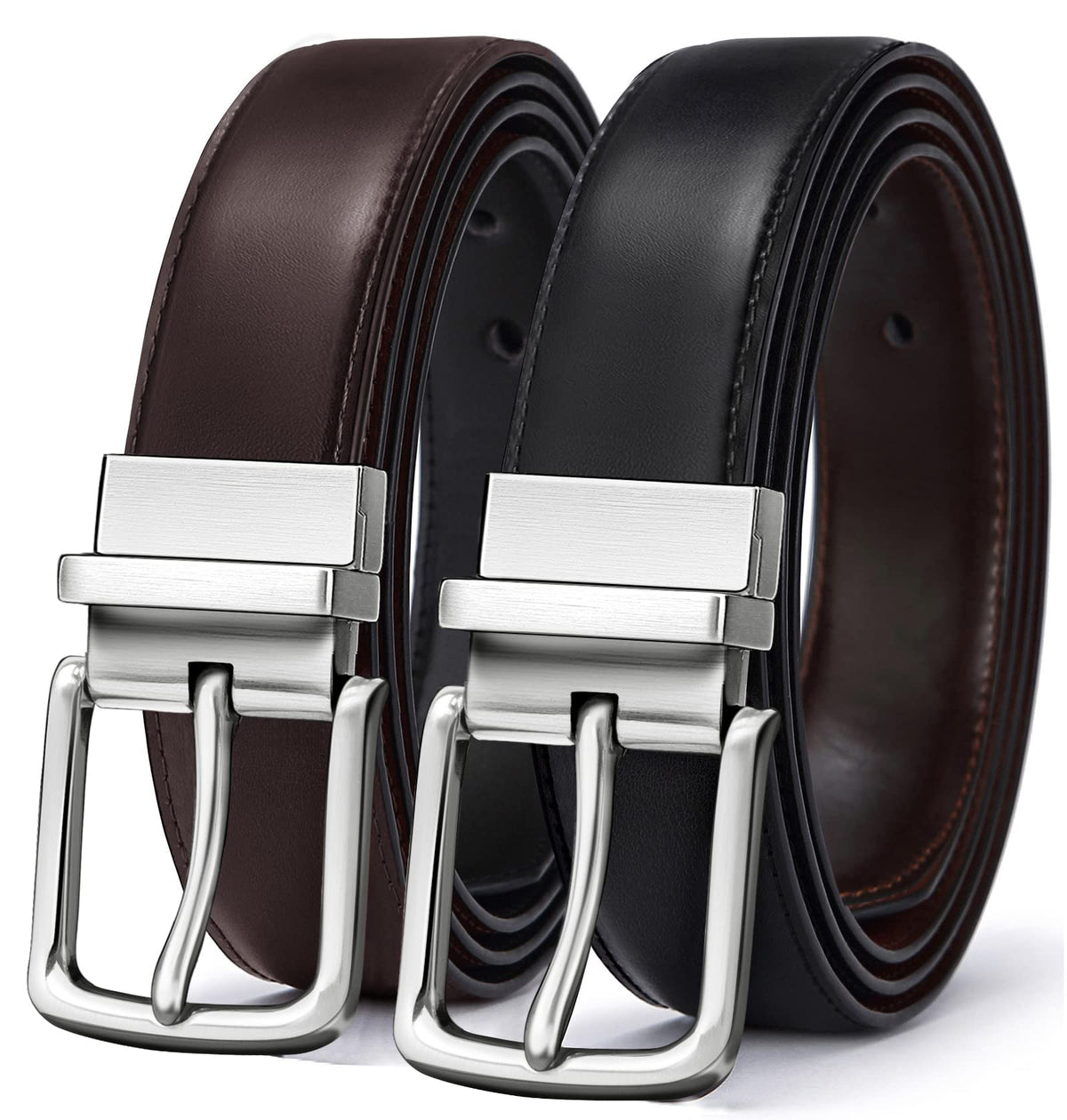 BULLIANT Men's Belt,Reversible Belt Adjustable For Gift Men 1.25”-Cut For Fit-2 Sides in 1 Belt(Not 2)(Black/Antique Coffee,40"-42" Waist Adjustable)
