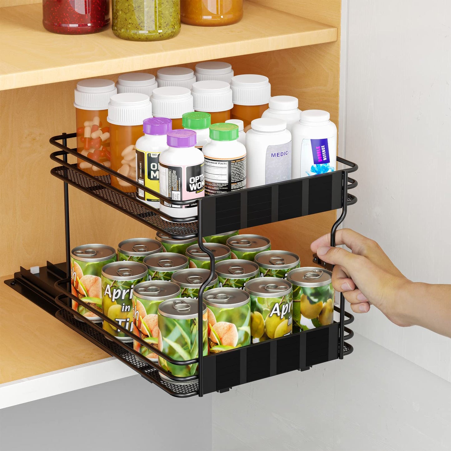SpaceAid Pull Out Spice Rack Organizer for Cabinet, Heavy Duty Slide Out Seasoning Kitchen Organizer, Cabinet Organizer, with Labels, 4.5" W x10.75 D x8.5 H, 1 Drawer 2-Tier