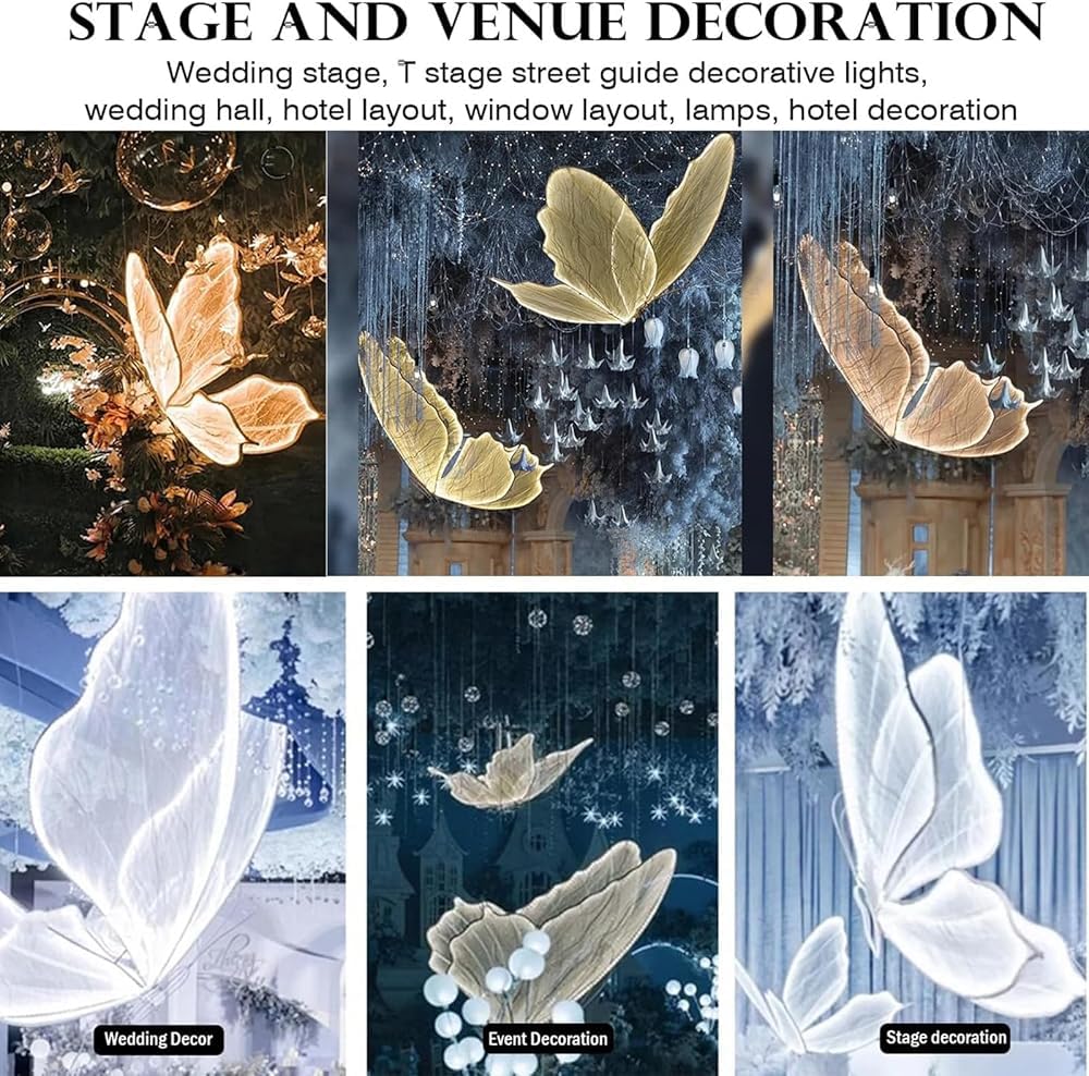DYRABREST 2-Pack Butterfly Wedding Aisle Lights Romantic Butterfly LED Decoration Lights, Adjustable Height 57.5-70.1in LED Decor with Dual Mounting for Indoor Weddings (White, White Light)