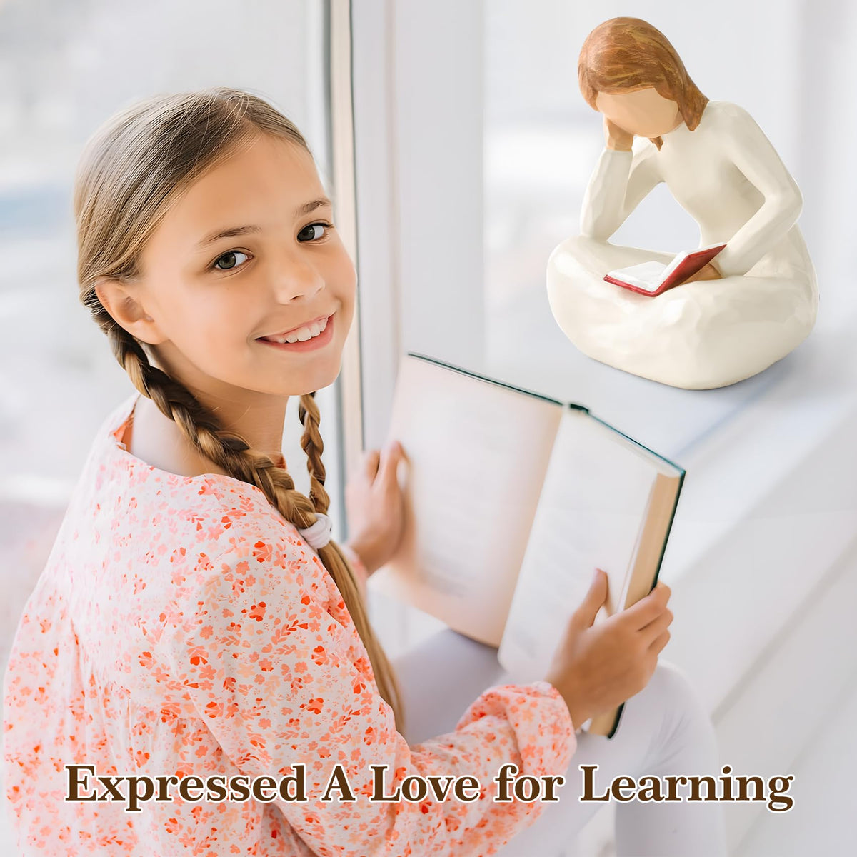 Cuayaes Reading Thinker Statue Book Lover Gifts for Women Readers, Graduates, Students, Teachers, Bookshelf Decor Aesthetic Sculpture Home Decor for Shelves Desk Office Living Room