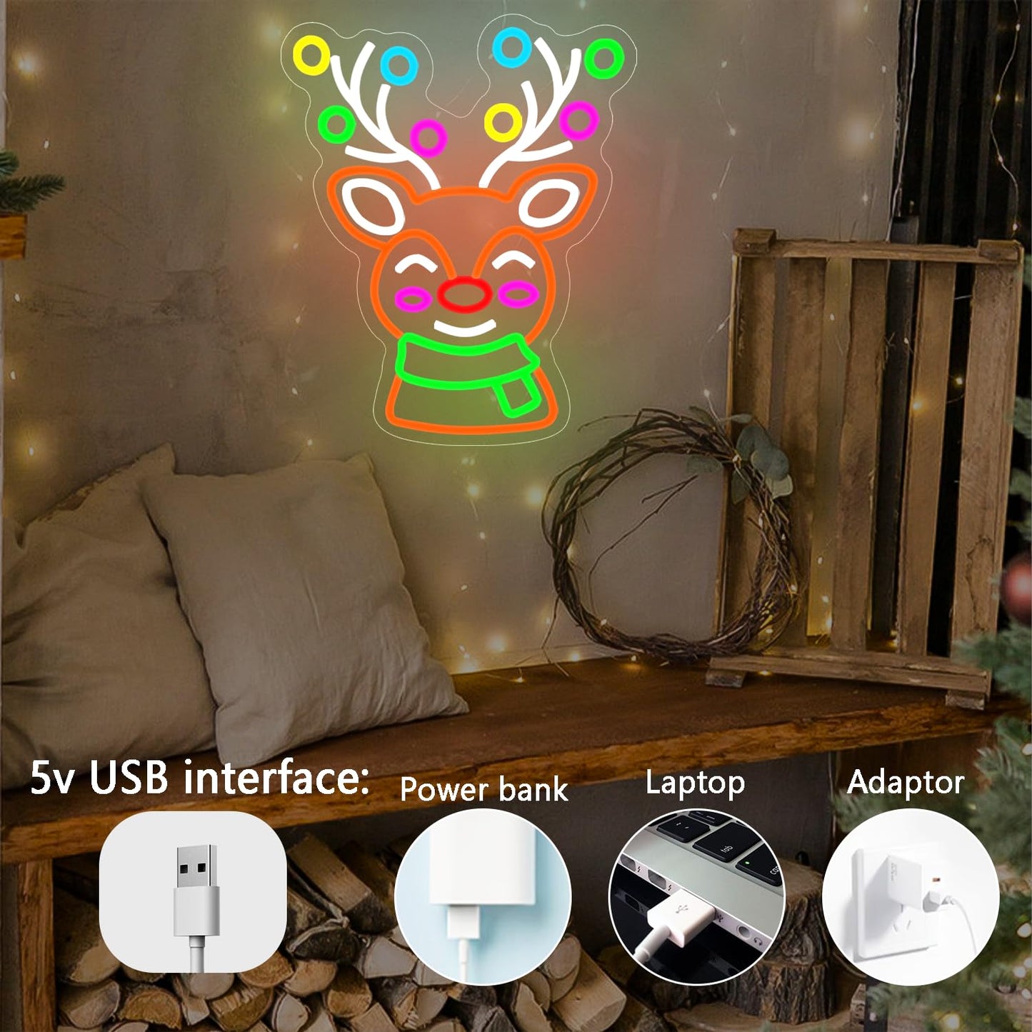 Christmas Elk Neon Sign Reindeer Neon Sign Dimmable Neon Christmas Sign christmas Neon Light Up Sign for Bedroom Living Room Home Party Gifts