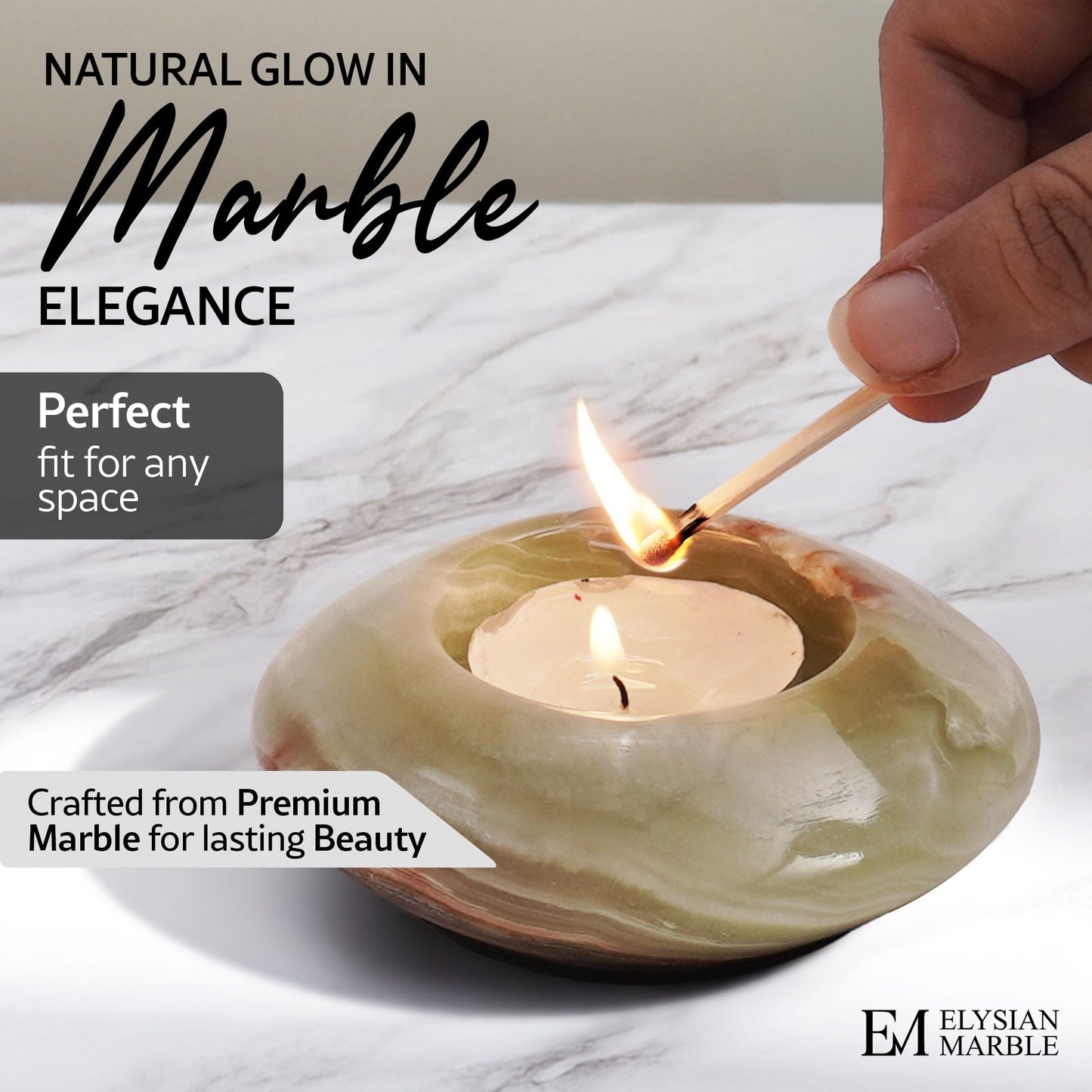 Tea Light Candle Holders Set of 3 – Handcrafted Natural Marble Tealight & Votive Holders in Graduated Sizes (4", 3.5", 3"), Decorative Stone Candle Holders for Home Décor & Table Centerpieces