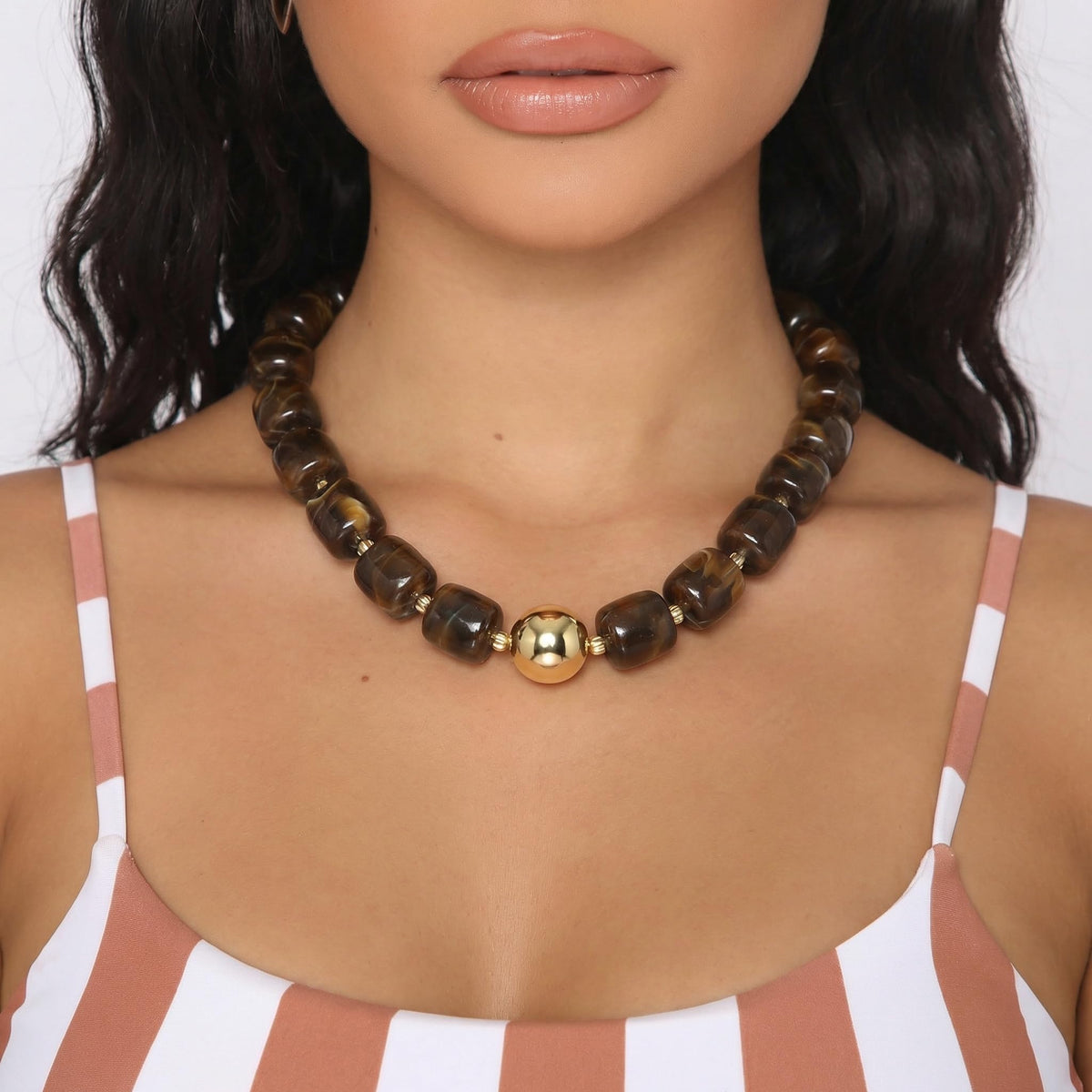 BREPINE Brown Chunky Necklaces for Women Multicolored Large Square Resin Beads Necklace Trendy Bold Statement Beaded Summer Candy jelly Vacation Choker