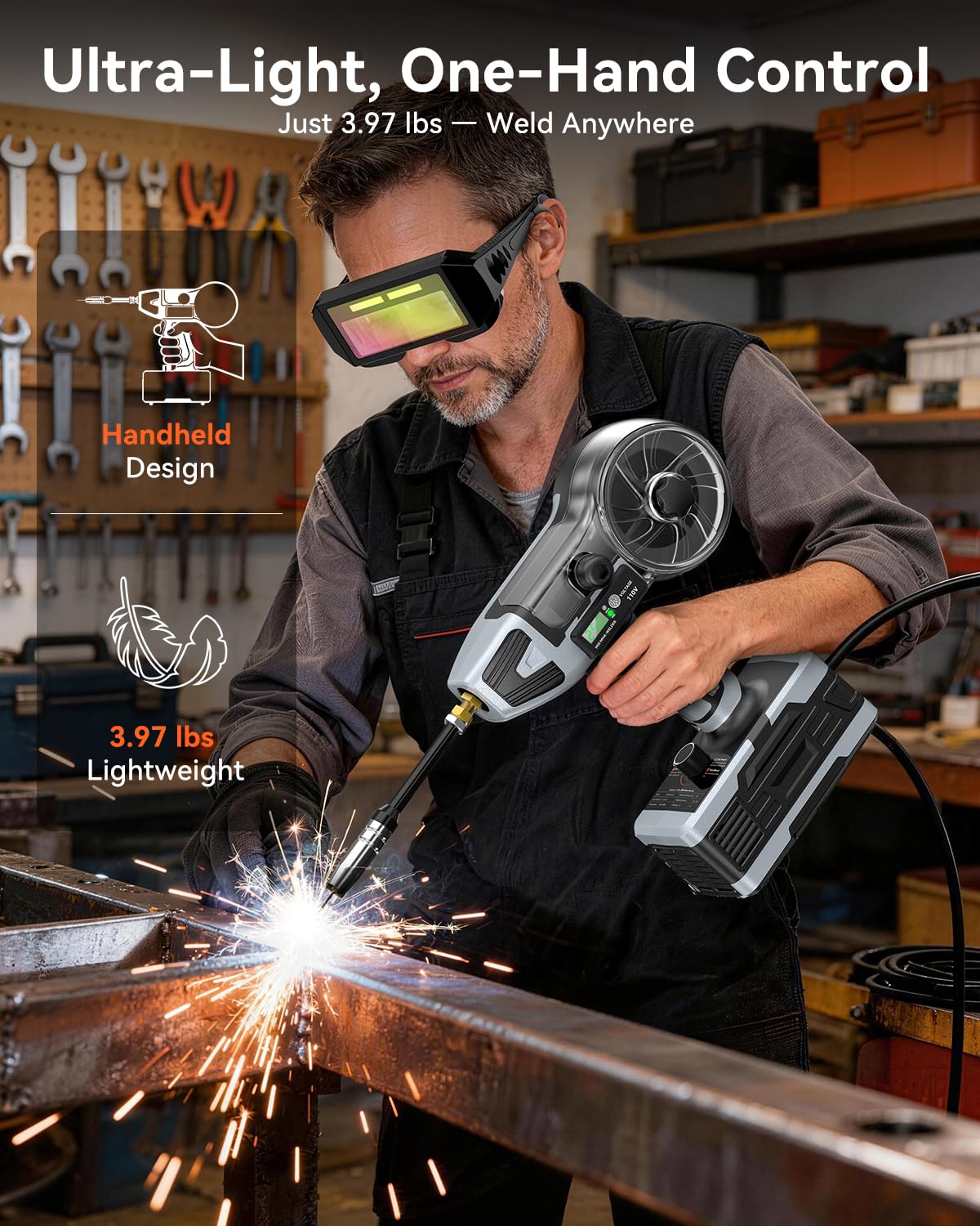 2 in 1 Handheld MIG and Stick Welder: PLOWIC 250A Portable Welding Machine, 110V Gasless Flux Core Wire Feed & MMA ARC Welder Gun for Home DIY, Repair, Farm - for .032"/.040" Wire and 3/32"-1/8" Rod