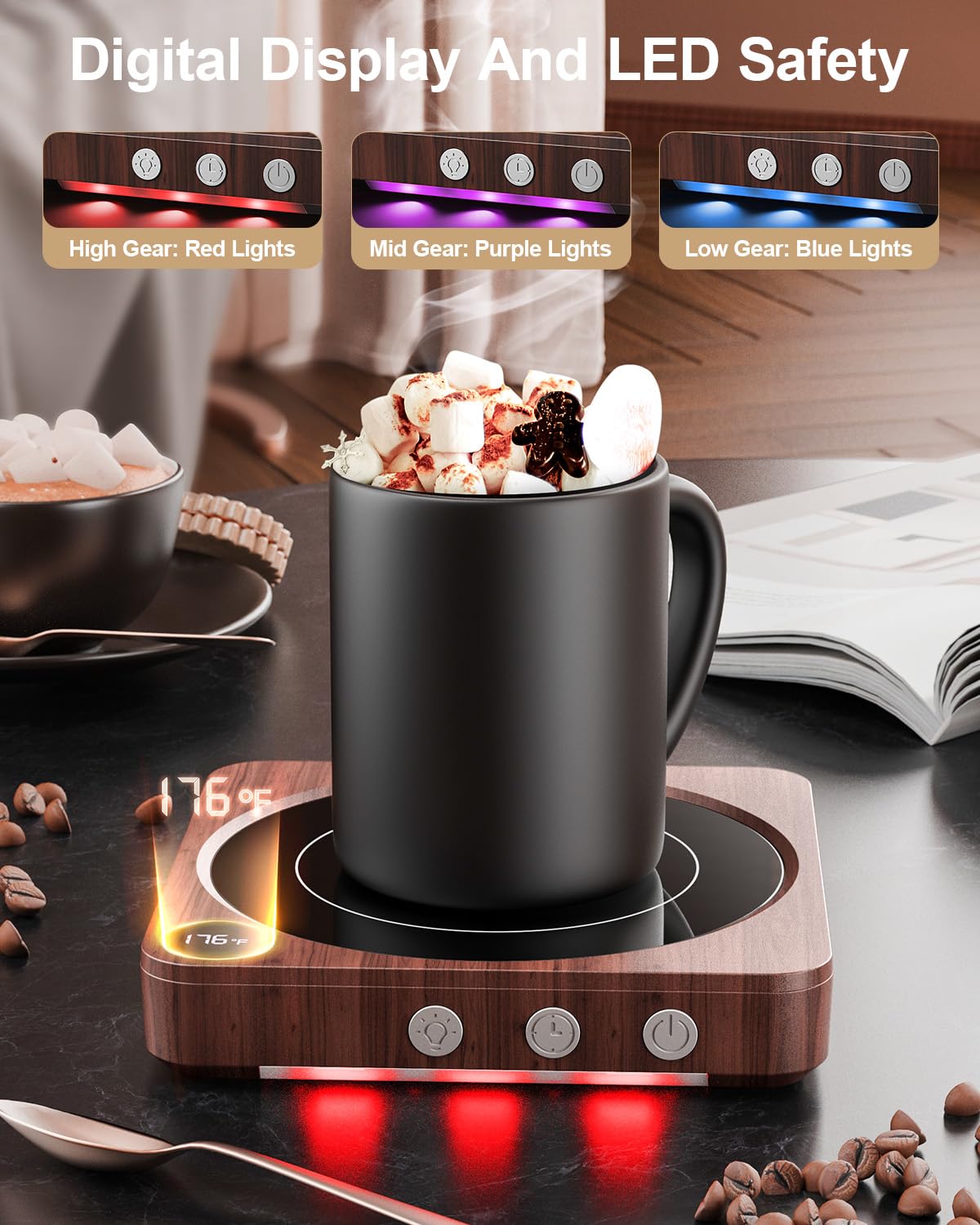 House Gem Mug Warmer - 36W Coffee Mug Warmer for Desk with Temperature Display, 2-12Hrs Auto Shut Off, Smart Candle Warmer - Ideal Coffee Gifts Accessories Keep Beverages Coffee Warmer (Wood) (Wood)