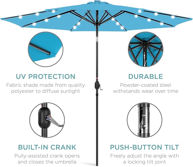 Best Choice Products 10ft Solar Polyester LED Lighted Patio Umbrella w/Tilt Adjustment and UV-Resistant Fabric