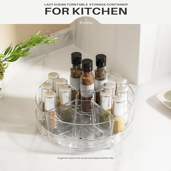 Lazy Susan Organizer, 9 inch Rotating Storage Organizer with 4 Removable-Bins,Turntable Organizer for Fridge, Kitchen, Vanity, Cabinet