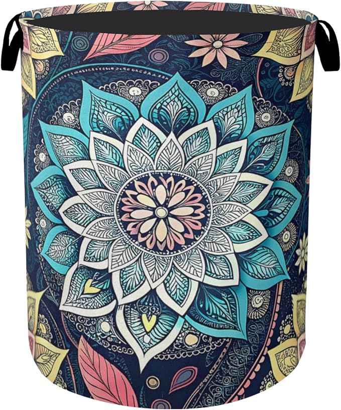 Bohemian Blue Flowers Laundry Basket, Dirty Clothes Basket, Water Resistant