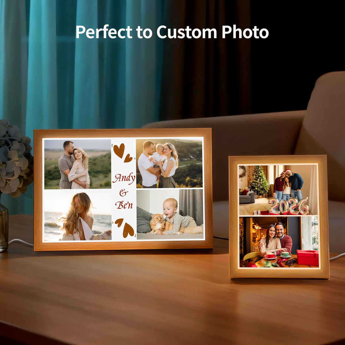 PYD Life 2 Pack A5 Night Light LED Photo Frames Panels with Sublimation Glass Sheets 5.9" x 7.87", with Wooden Frame 3 Light Modes, Custom Sublimation Blanks Night Lights for Tabletop Home Decor