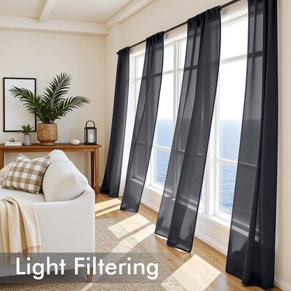 MIULEE Black Sheer Curtains 84 Inches Long, 4 Panels Set, Light Filtering Rod Pocket Voile Halloween Drapes for Living Room and Bedroom, Airy Soft Fabric Window Treatments, 42 x 84 Inches