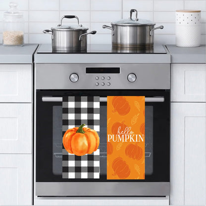 LXOMILL Buffalo Plaid Fall Kitchen Towels, Pumpkin Dish Towels, Farmhouse Fall Decorations for Kitchen, Fall Pumpkin Hand Towels Set of 2