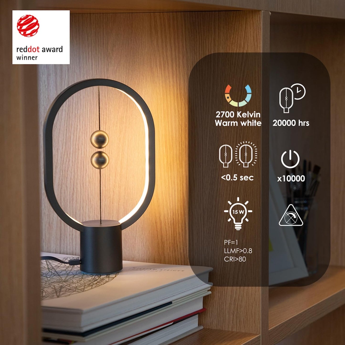 Allocacoc Heng Balance lamp, DesignNest, Switch on in mid-air, USB Powered LED Table LED lamp, Magnetic Desk Light, Warm Eye-Care, Contemporary, Office, Home, Decor, Gift (Mini Dark Grey)