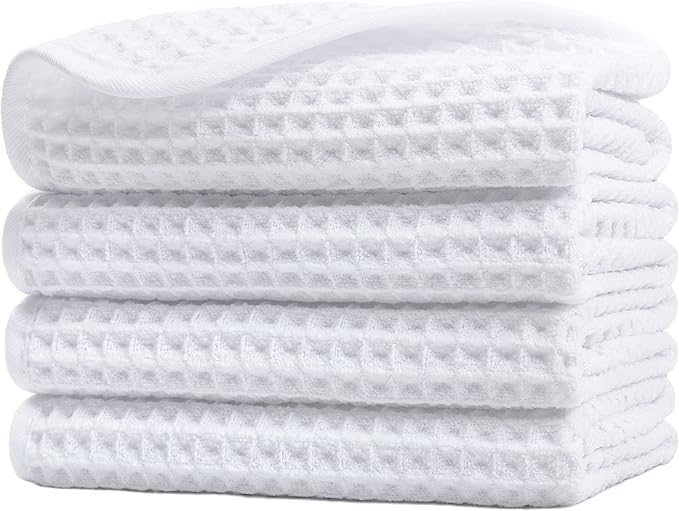 POLYTE 430 GSM Microfiber Lint Free Washcloth Face Towel, 13 x 13 in, 4 Pack