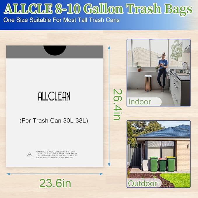 ALLCLEAN 10 Gallon Trash Bags, Ultra-Strong Unscented Heavy-Duty Medium