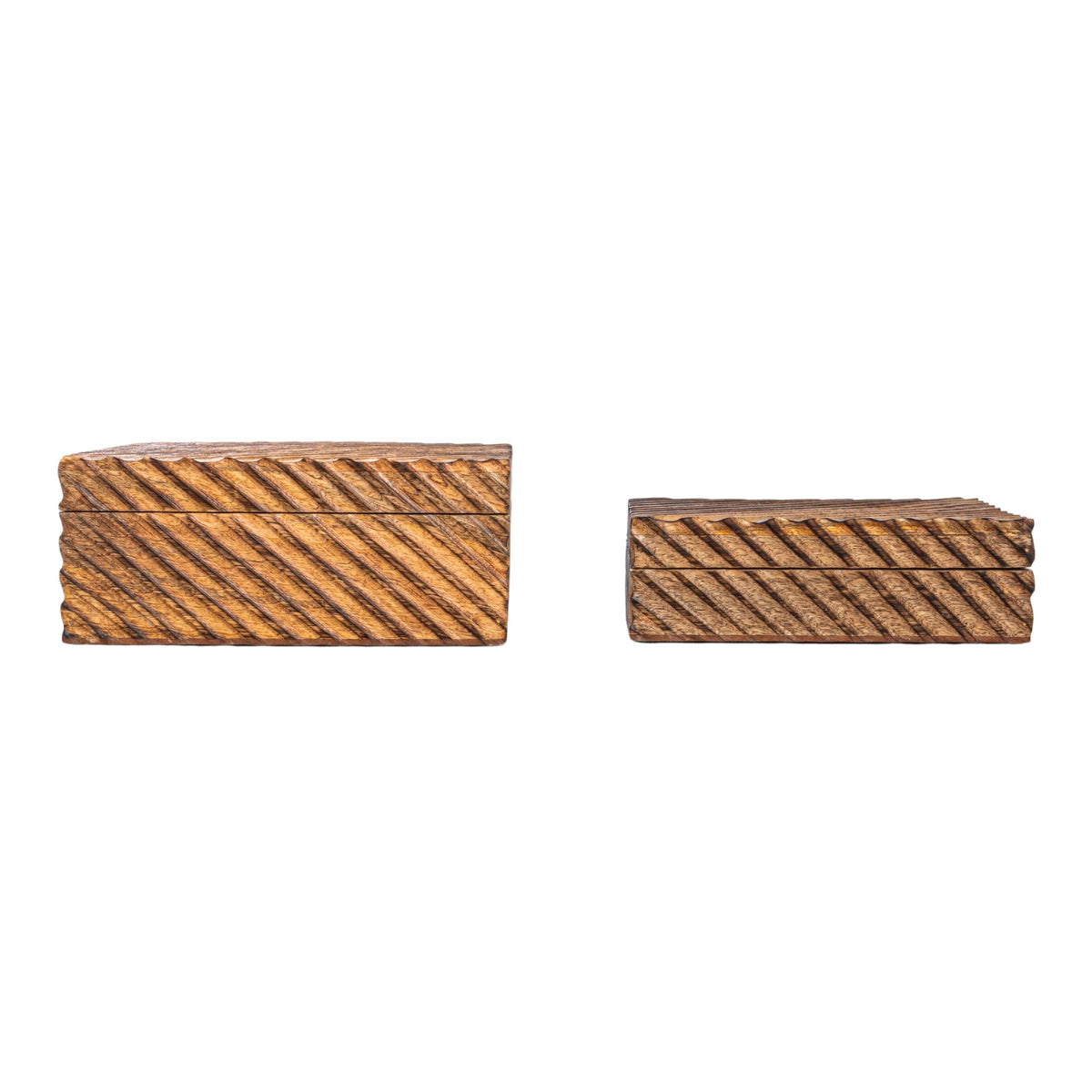 Creative Co-Op Hand-Carved Mango Wood Nesting Boxes with Burnt Finish, Grey, Set of 2